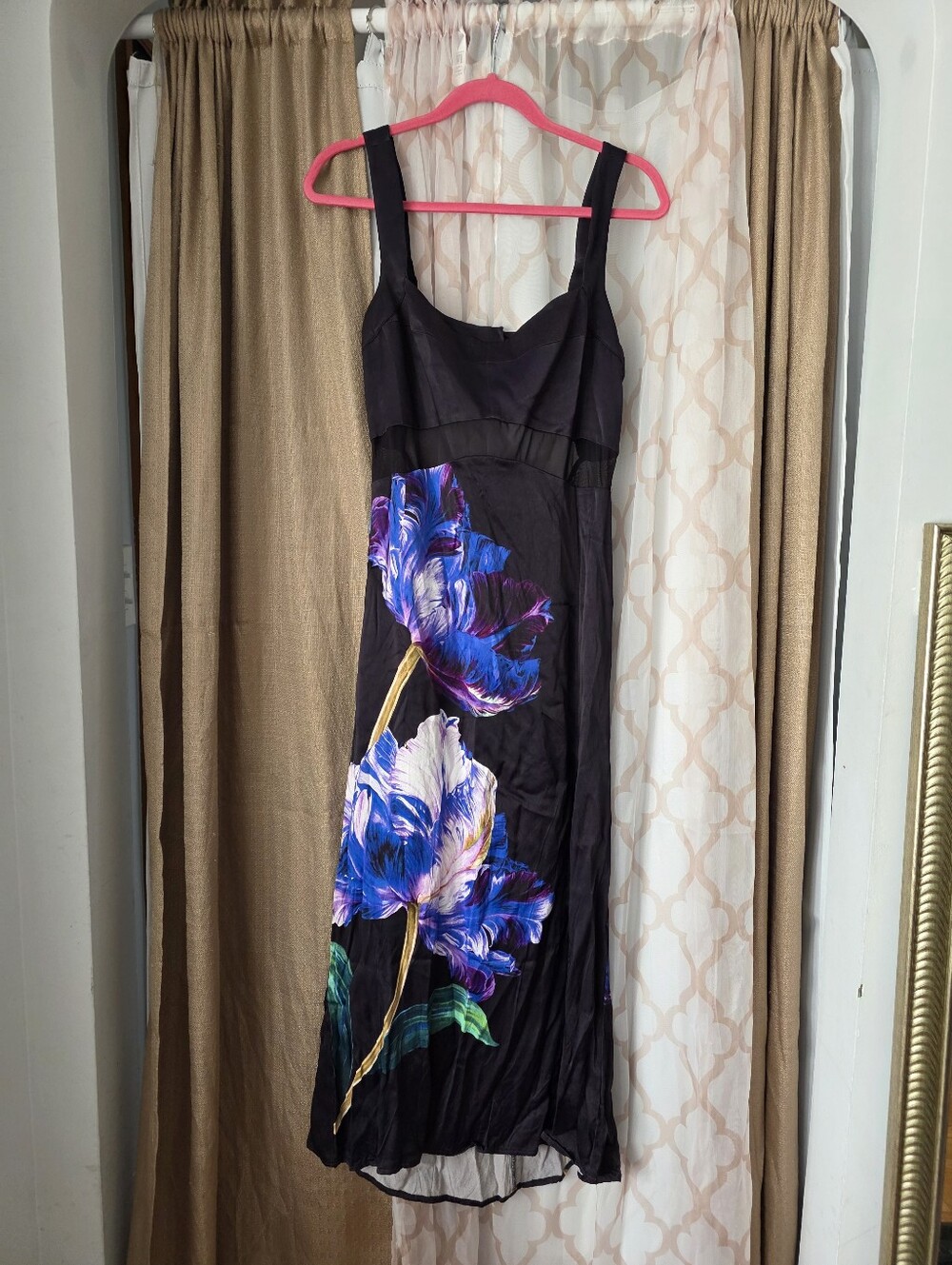 Anthropologie 12P Black Floral Sleeveless Slim Maxi Dress